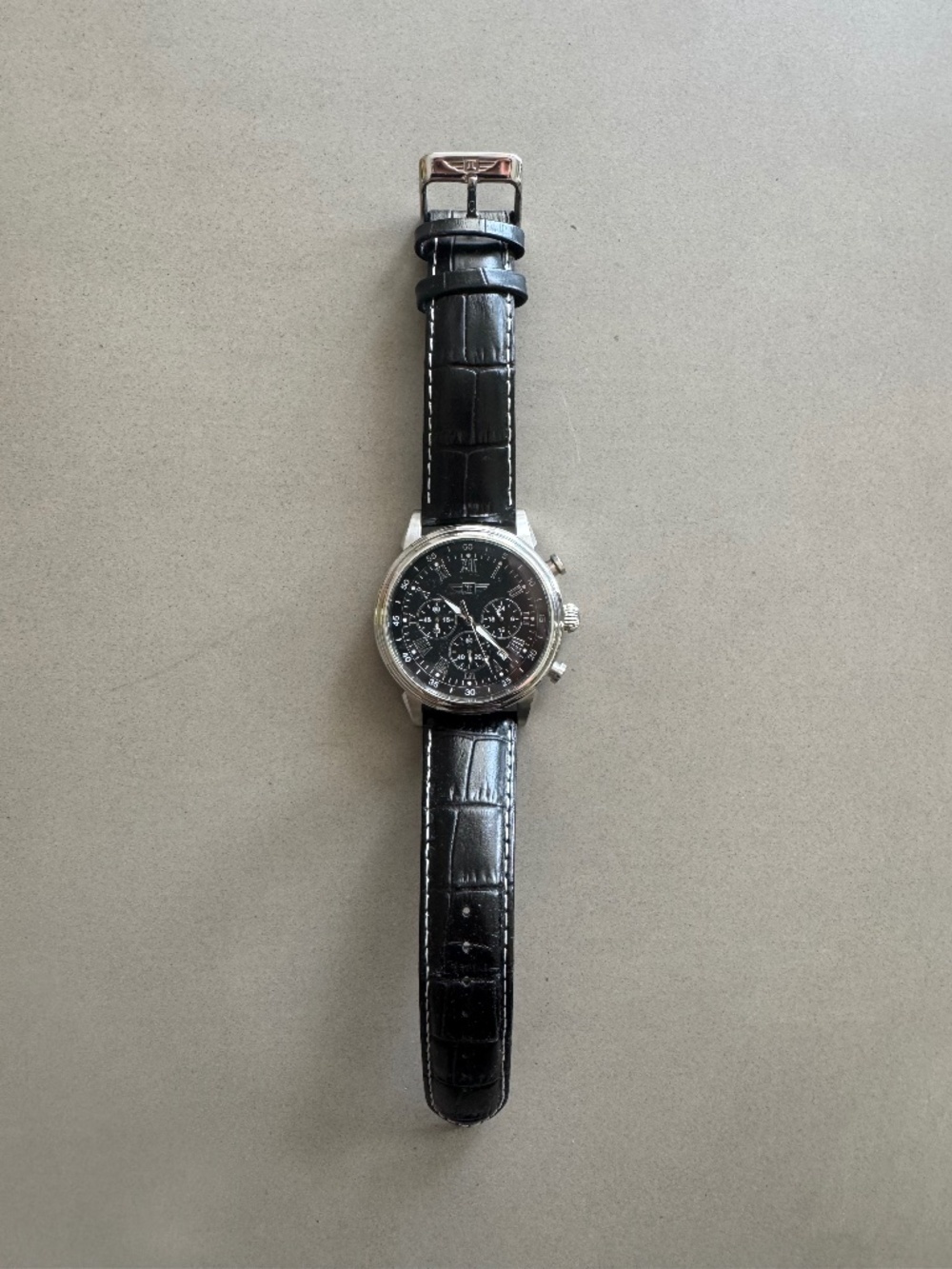 Invicta black leather watch